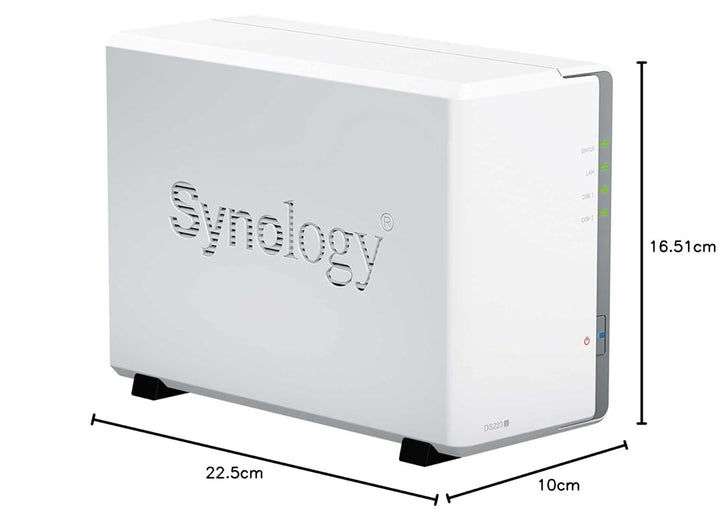 Synology DS223j 2-Bay Diskstation NAS (Realtek RTD1619B 4-Core 1.7 GHz 1GB DDR4 Ram 1xRJ-45 1GbE LAN-Port)