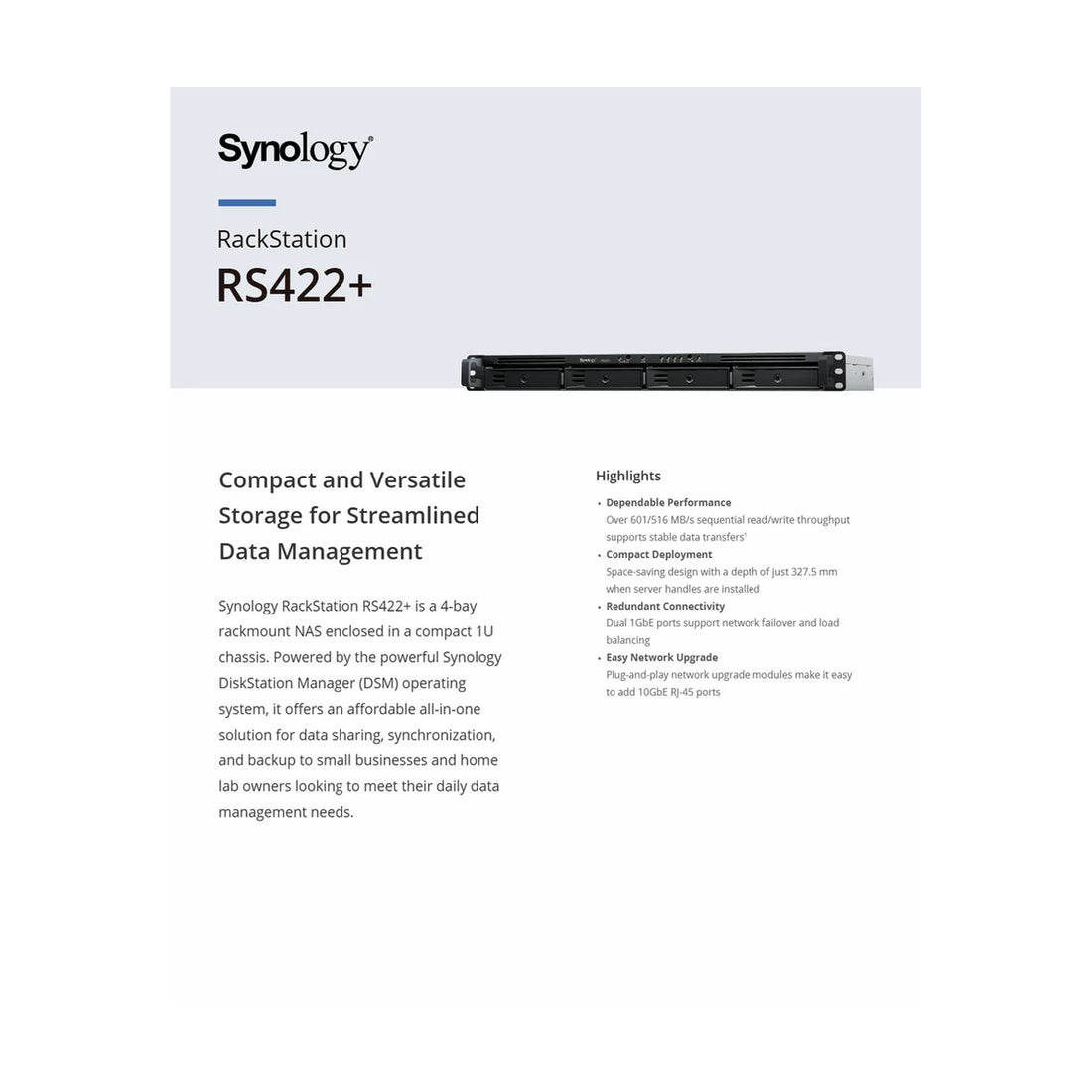 Synology RackStation RS422+ 4-Bay Rackmount NAS (Diskless) – view 1