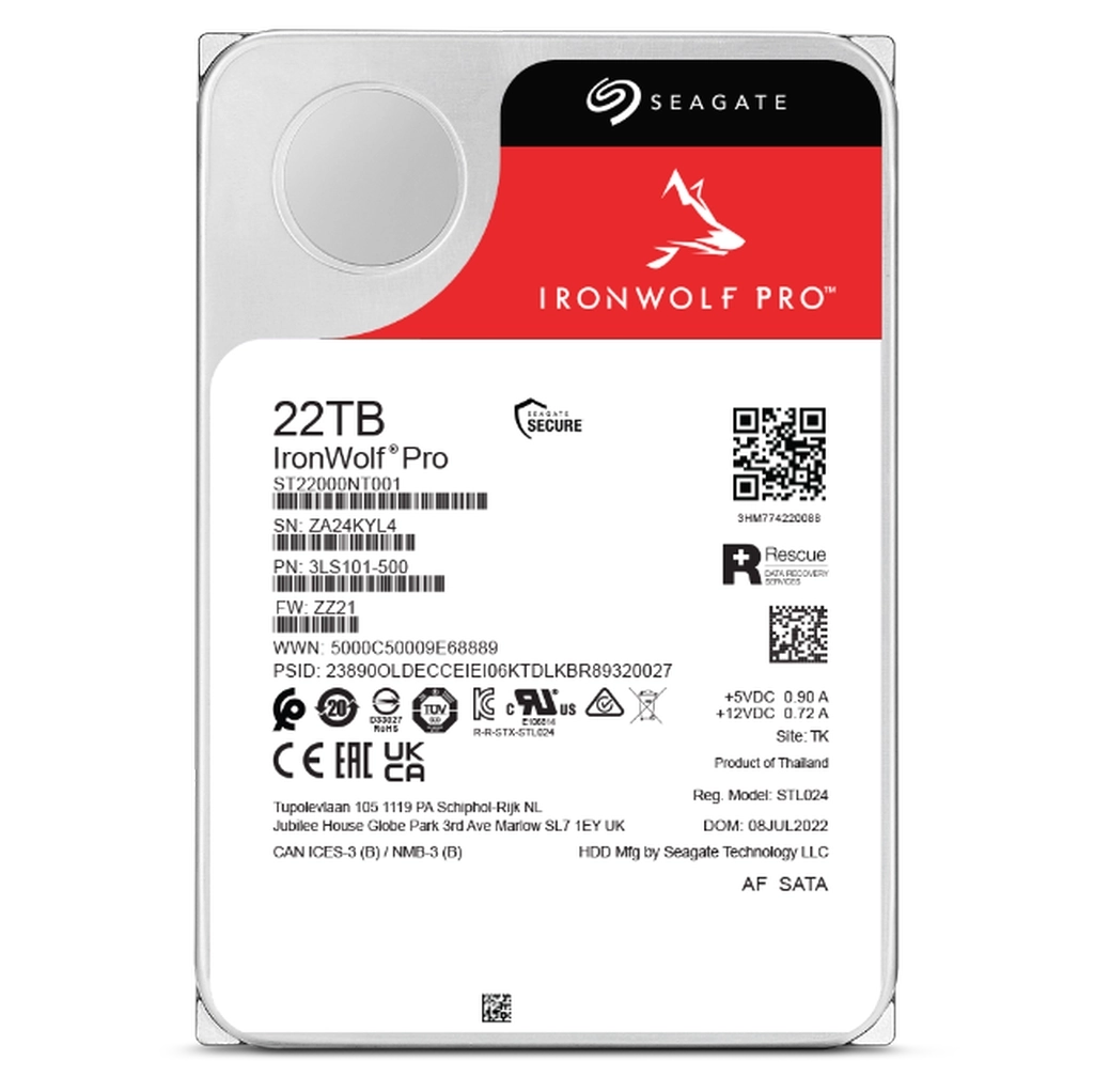 Seagate IronWolf Pro 22TB NAS HDD, model ST22000NT001