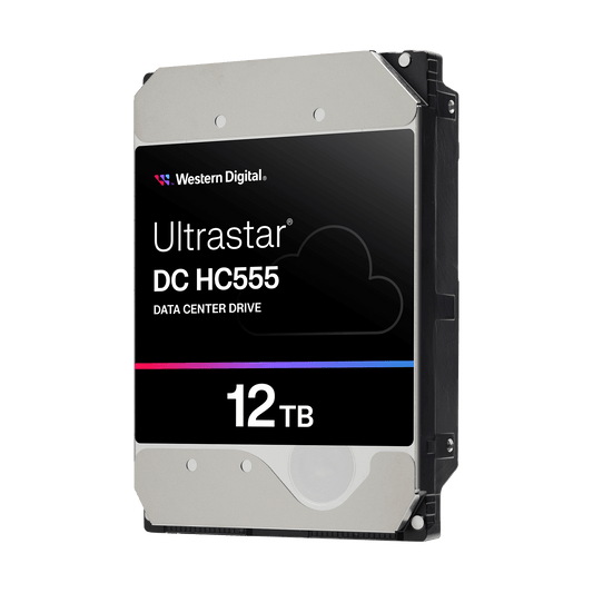 Western Digital Ultrastar DC HC555 12TB, official manufacturer left view; representative security/interface configuration