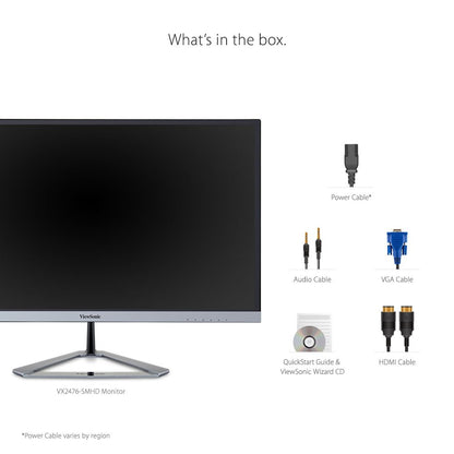 ViewSonic VX2476-Smhd (23.8 Inch) Full HD LED 1080p, IPS Panel, Frameless Gaming Monitor, HDMI, DisplayPort & VGA, Refresh Rate 75Hz, Eye Care, Flicker-Free and Blue Light Filter