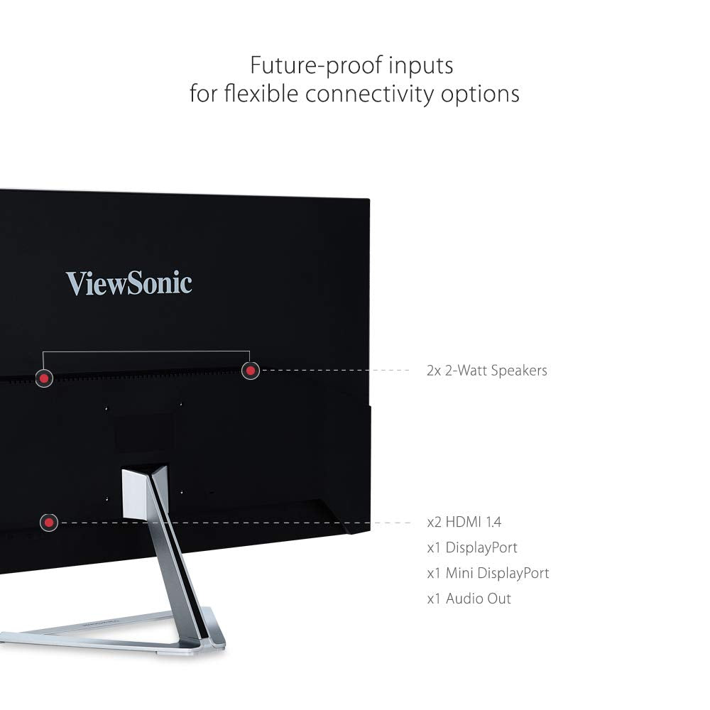 ViewSonic VX3276-2K-MHD (32 Inch) 2K Resolution 1440p, IPS Panel, Frameless Monitor, HDMI, DisplayPort & Mini DP, Refresh Rate 75 Hz, Flicker-Free and Blue Light Filter