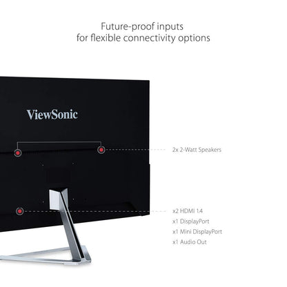 ViewSonic VX3276-2K-MHD (32 Inch) 2K Resolution 1440p, IPS Panel, Frameless Monitor, HDMI, DisplayPort & Mini DP, Refresh Rate 75 Hz, Flicker-Free and Blue Light Filter